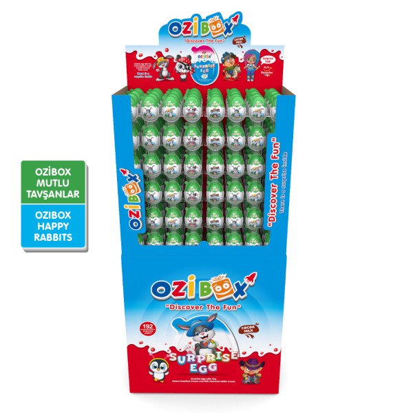 Ozibox Mutlu Tavşanlar 20Gr. Çikolatalı Stant Sürpriz Yumurta 192 Adet.